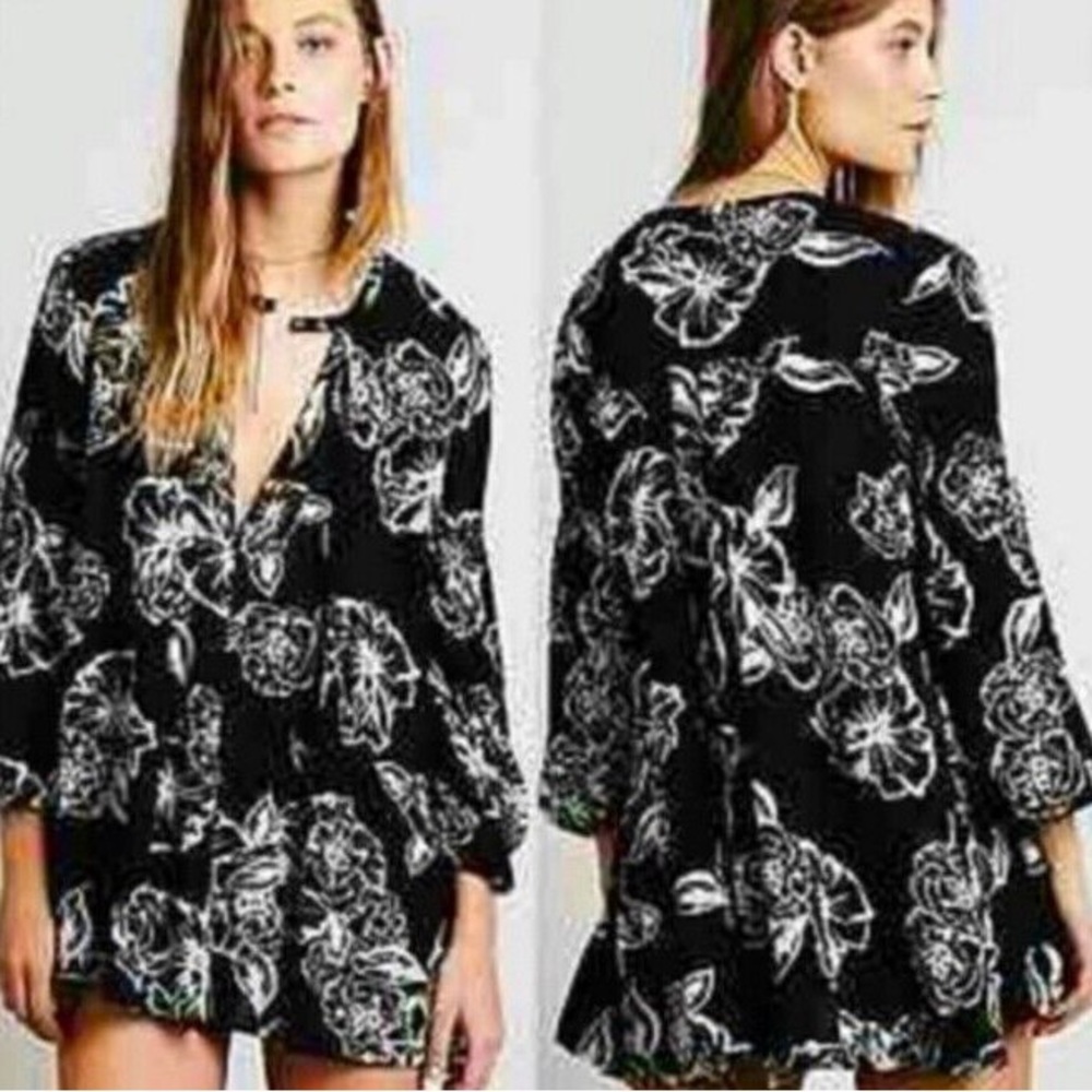 Free People Boho black & white tunic dress XS